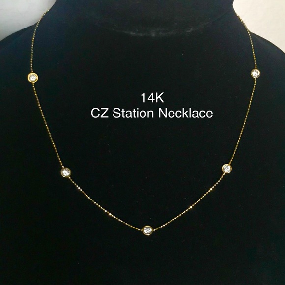 Designer Jewelry - 14K GOLD DIAMOND BY THE YARD CZ GEM NECKLACE